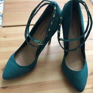 Just Fab Turquoise Suede Stiletto Heel Ankle Straps Gold Studs
